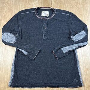 32 Bar Blues Mens Thick Dark Gray Long Sleeve Snap Button Henley Shirt Size L